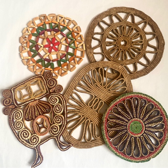 VTG Boho Trivets Raffia Retro Woven Table Kitchen Decor Wicker Rattan Hot Pads - Picture 6 of 6